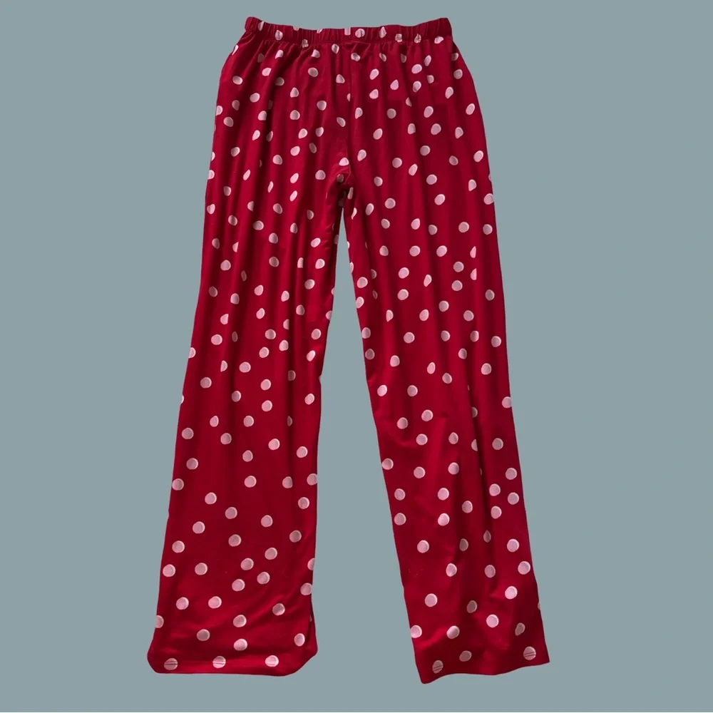 Kate Spade Red Pink Polka Dot Pajama Set Long Sleeve Pants Valentine - Picture 2 of 15